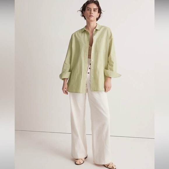 Madewell Womens 2XL Signature Poplin Oversized Shirt Faded Seagrass - Picture 2 of 6